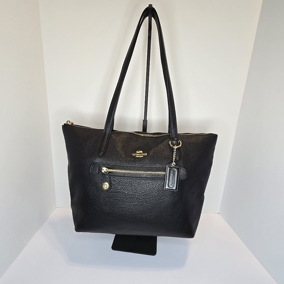 Coach Taylor Black Pebbled Leather Tote - Picture 2 of 10